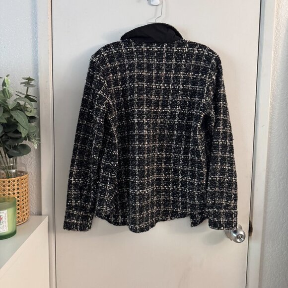 🦋 ABERCROMBIE & FITCH Tweed Oversize Shirt Jacket Coat Knit Small Casual Black - Picture 6 of 6